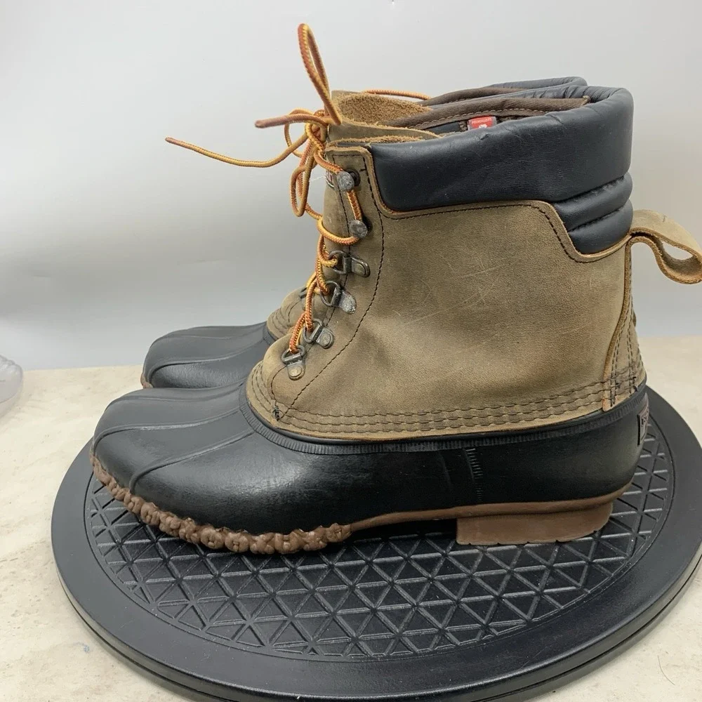 LL Bean Duck Boots Men Size 10 Shoes Brown Leather‎ Black Rubber Liner 8